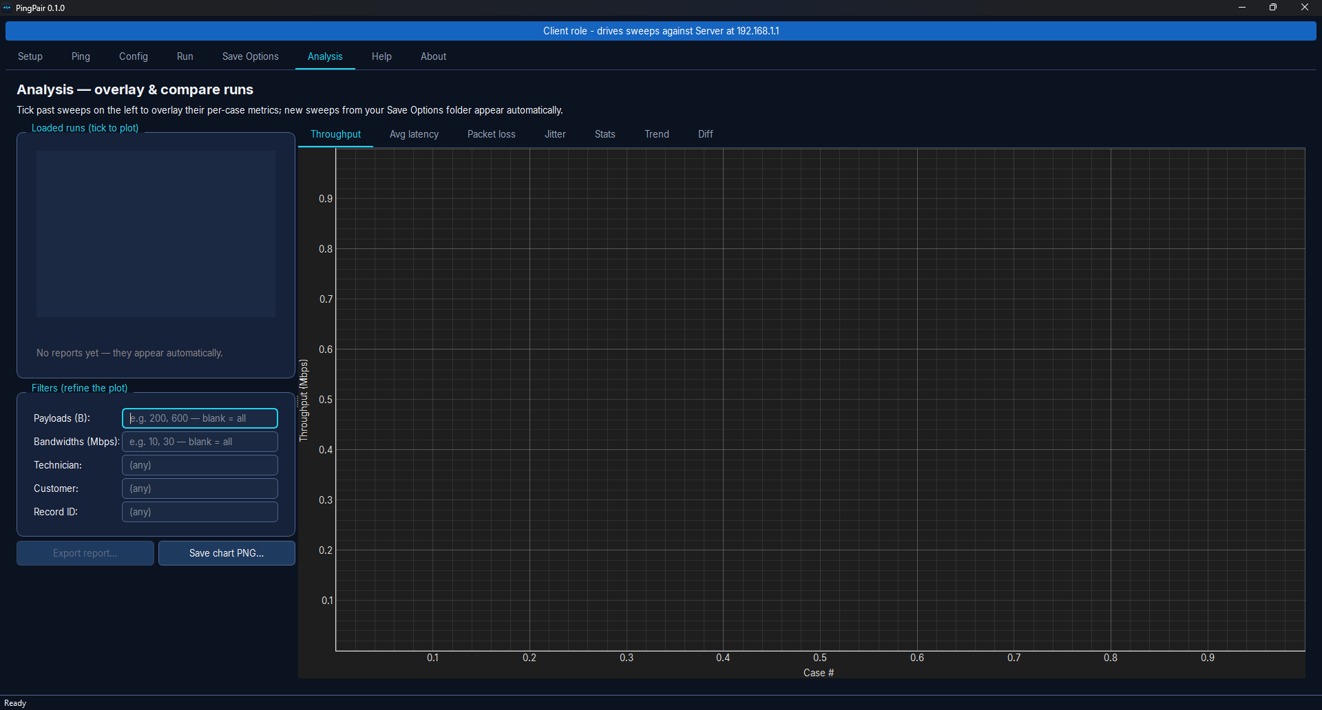 Analysis tab — compare runs and segments side by side